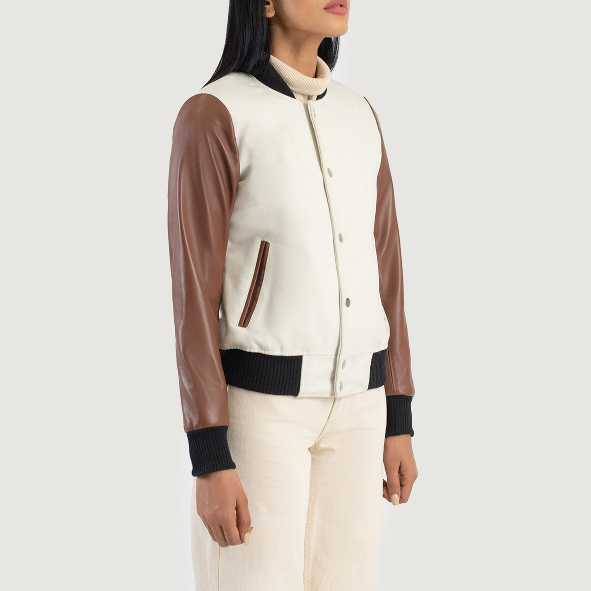 Savant White & Brown Hybrid Varsity Jacket