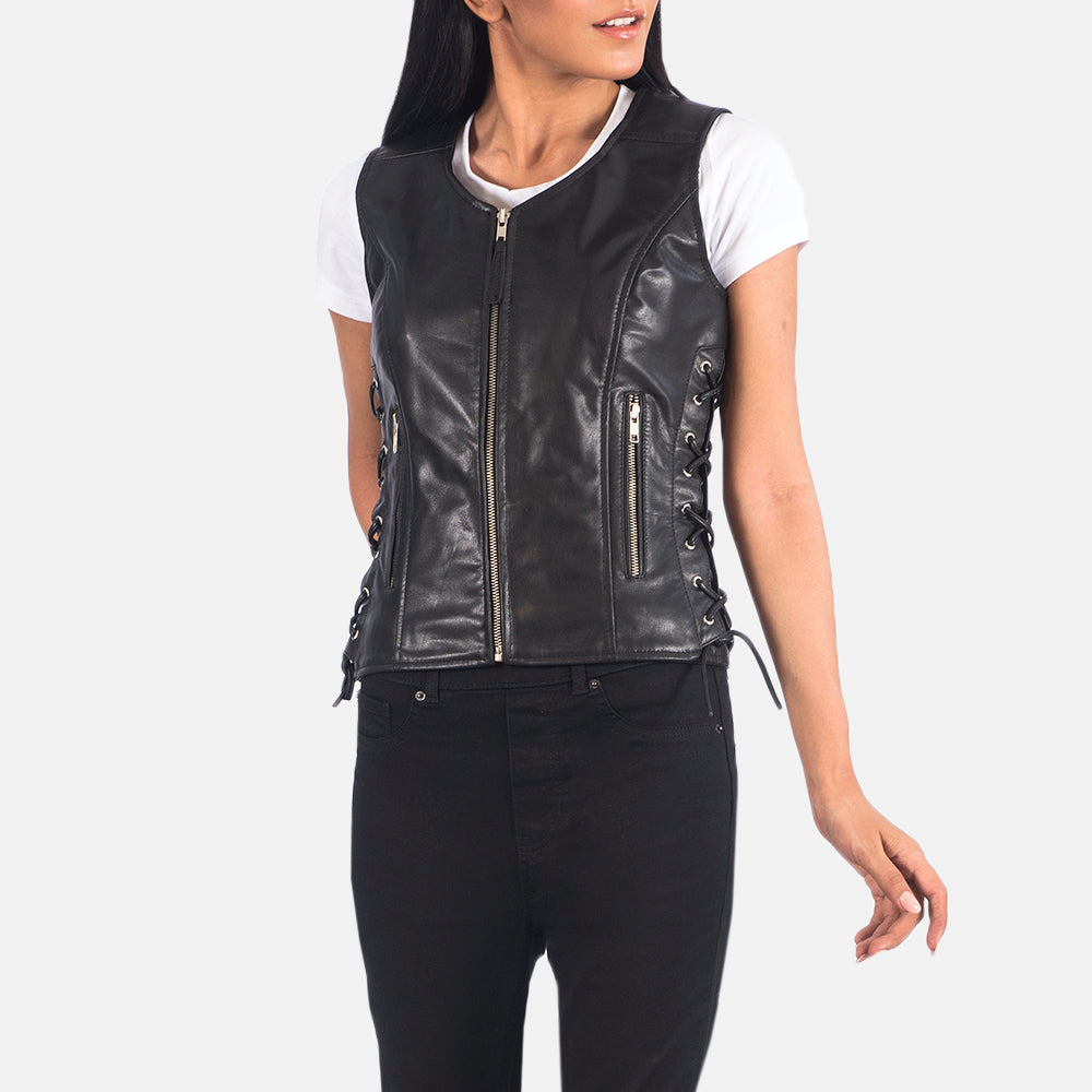 Ace Rayne Moto Brown Leather Vest Plus Size