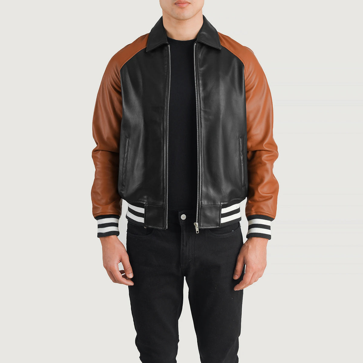 Walton Black & Brown Leather Varsity Jacket