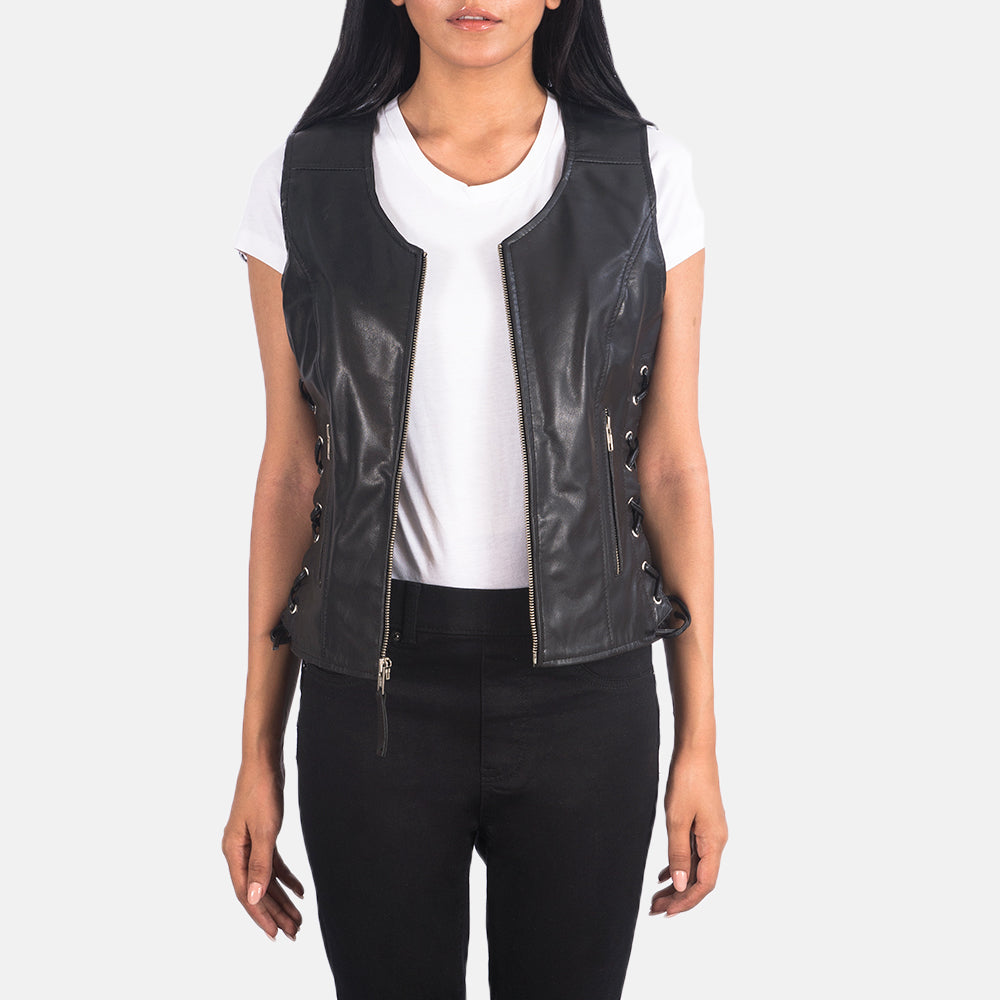 Ace Rayne Moto Brown Leather Vest Plus Size