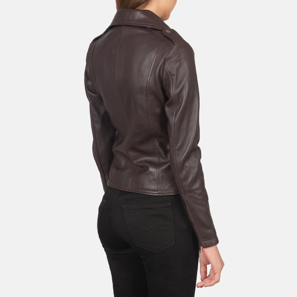 Women Flashback Maroon Leather Biker Jacket