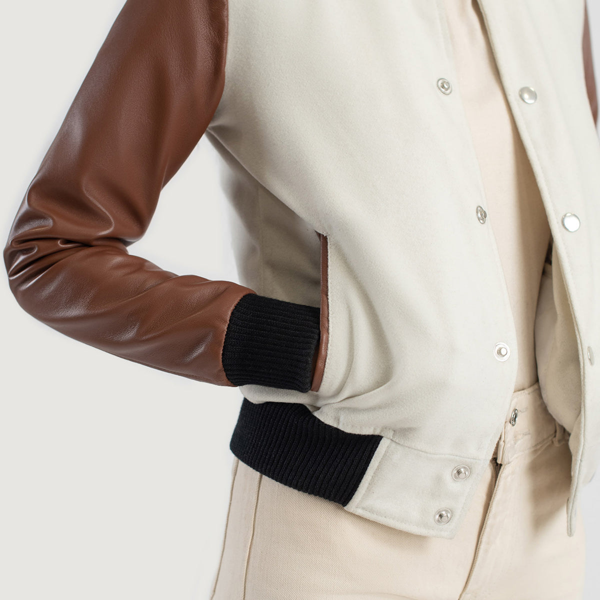 Savant White & Brown Hybrid Varsity Jacket