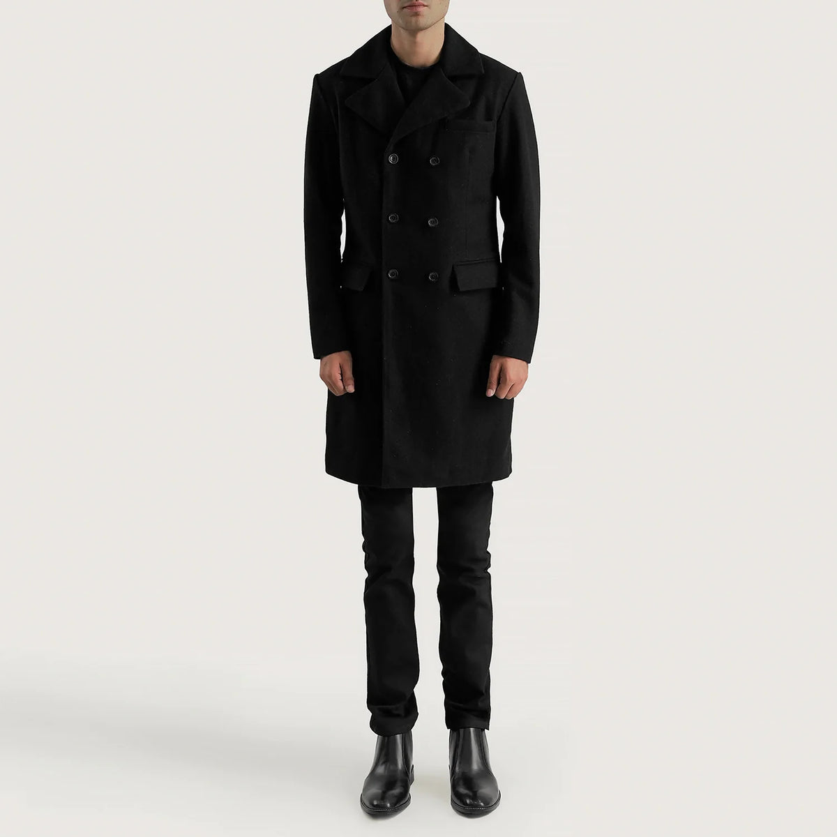 Claud Black Wool Double Breasted Coat