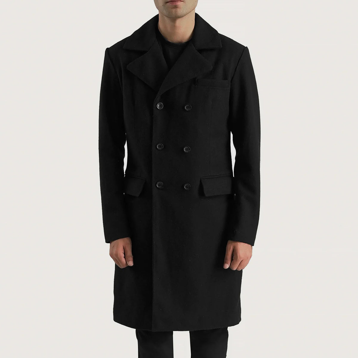 Claud Black Wool Double Breasted Coat