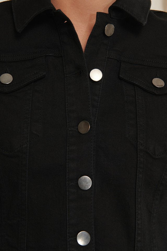 Black Denim Women's Jacket with Metal Buttons