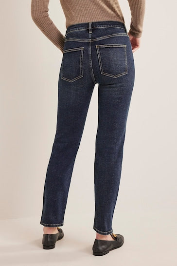 Dark blue mid-rise cigarette jeans with contrast stitching from Ace Cart's premium denim collection.