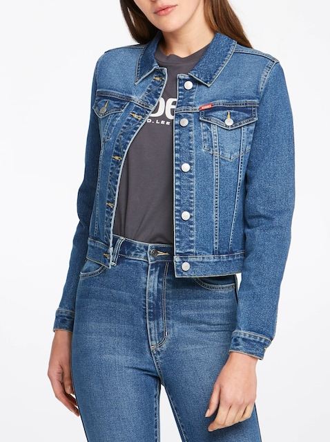 Classic denim jacket in canyon blue for women, featuring a collared design and button closure. Stylish and versatile piece from Ace Cart's clothing collection.