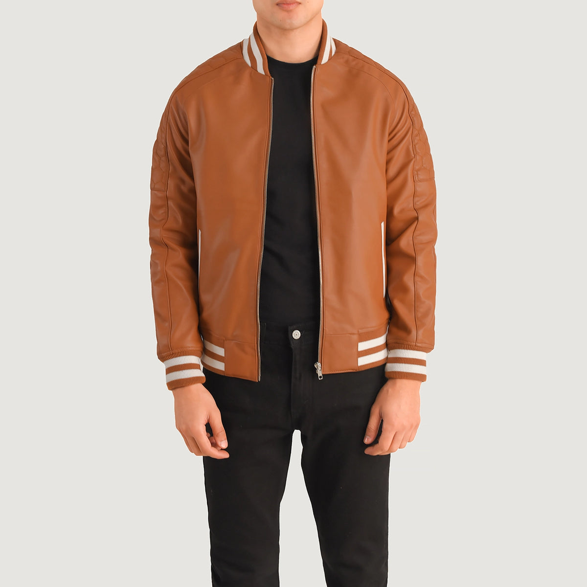 Pascal Tan Brown Leather Varsity Jacket