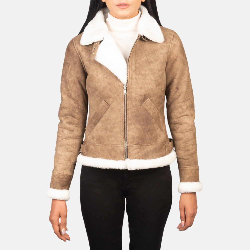 Aviator Distressed Brown Leather Bomber Jacket