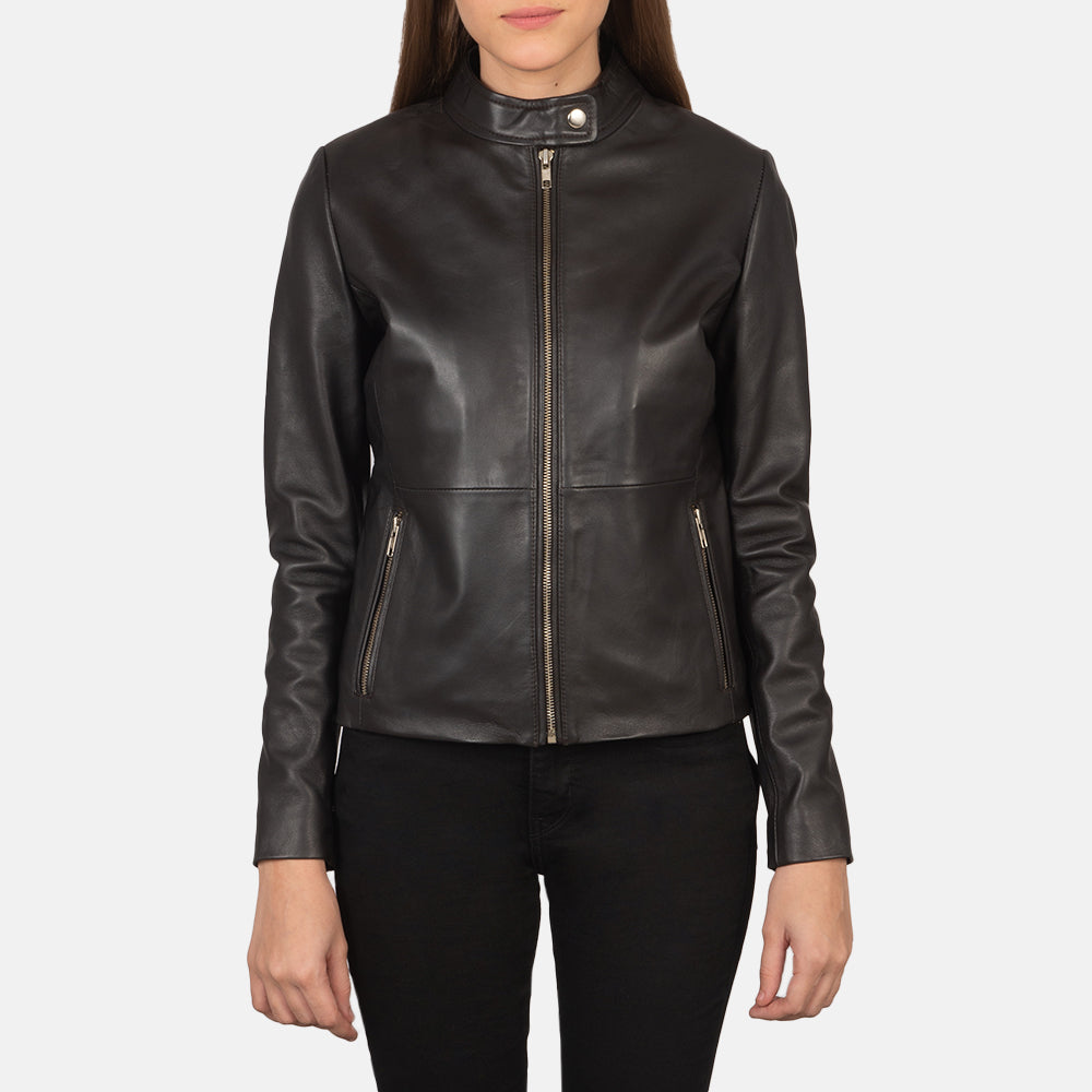 Rave Brown Leather Biker Jacket For Womens
