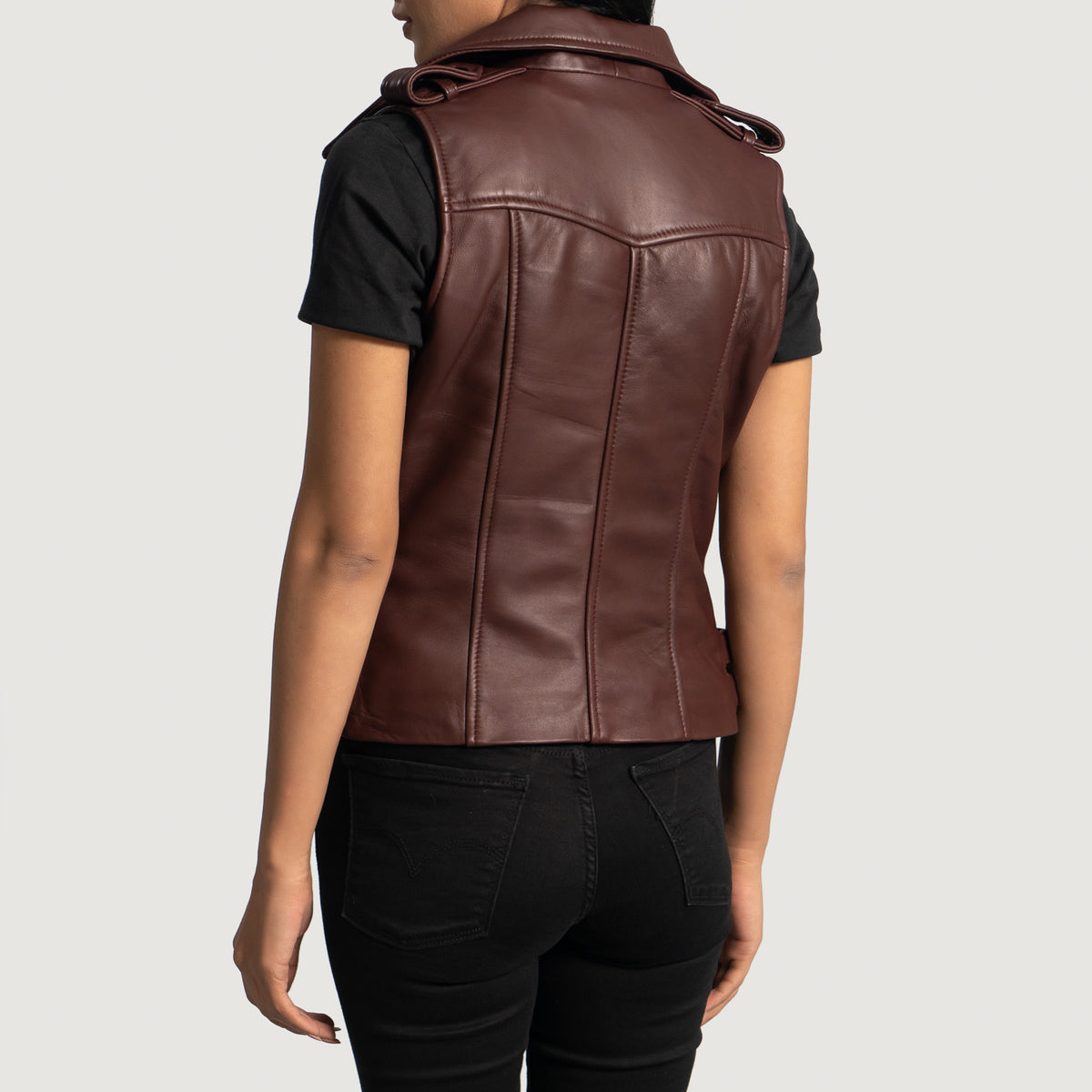 Ace Rhonda Maroon Leather Biker Vest Plus Size