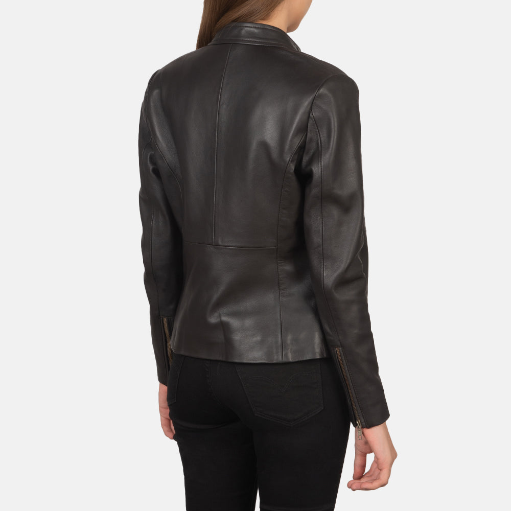 Rave Brown Leather Biker Jacket For Womens