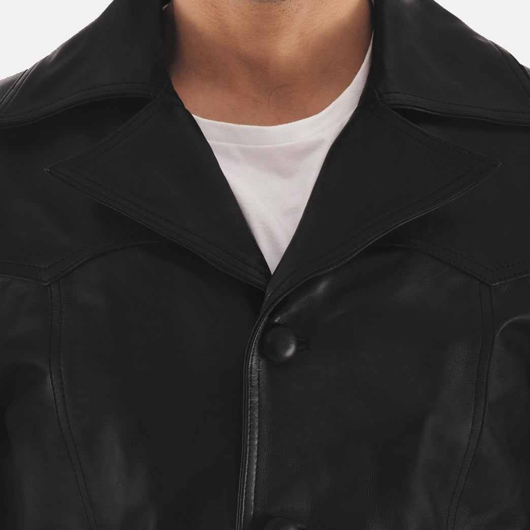 Leo Black Leather Coat