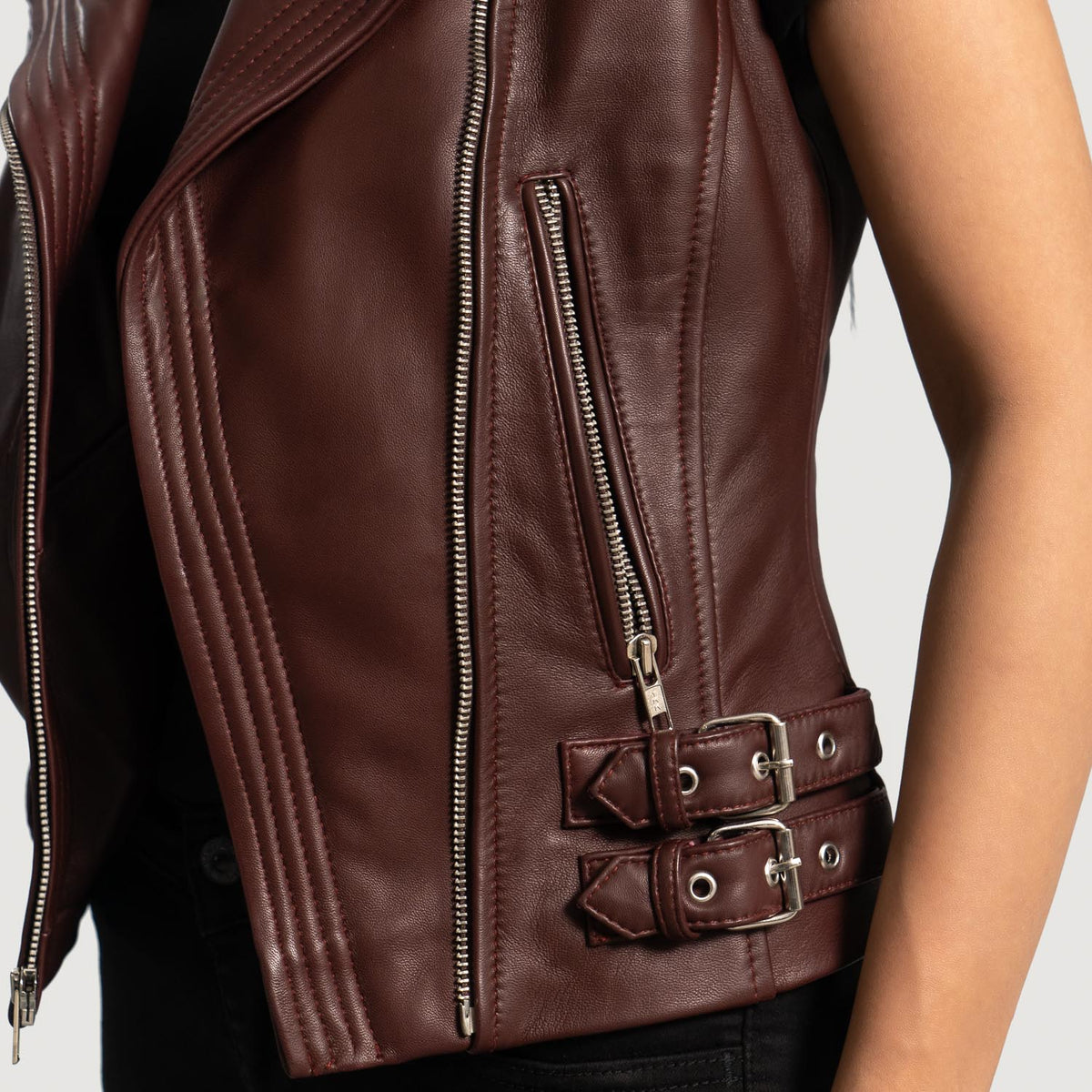 Ace Rhonda Maroon Leather Biker Vest Plus Size