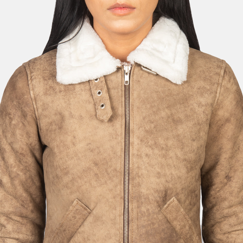 Aviator Distressed Brown Leather Bomber Jacket