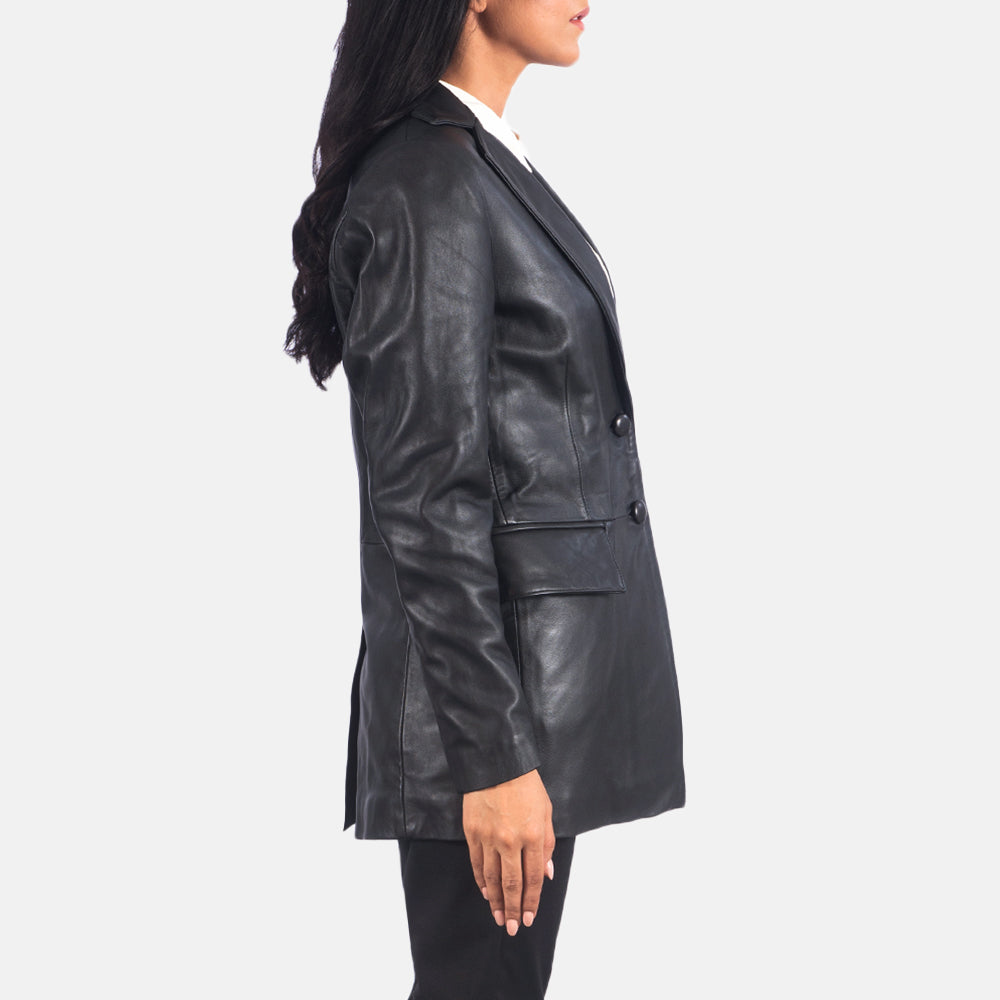 Ace Marilyn Black Leather Blazer For Women