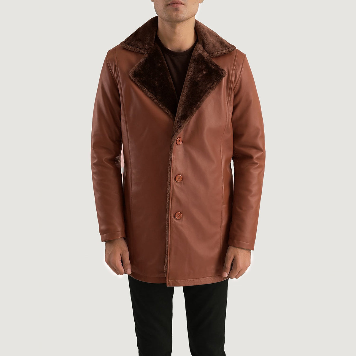 Cinnamon Brown Leather Fur Coat