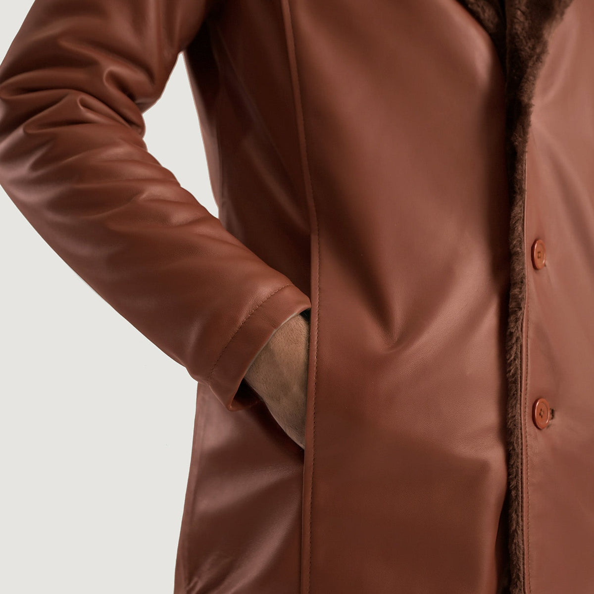 Cinnamon Brown Leather Fur Coat