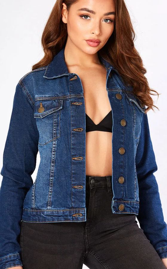 Women's Dark Blue Solid Denim Jacket from Ace Cart Store