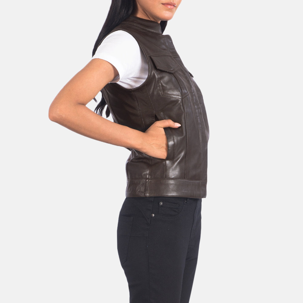 Ace Vanda Black Leather Biker Vest Plus Size