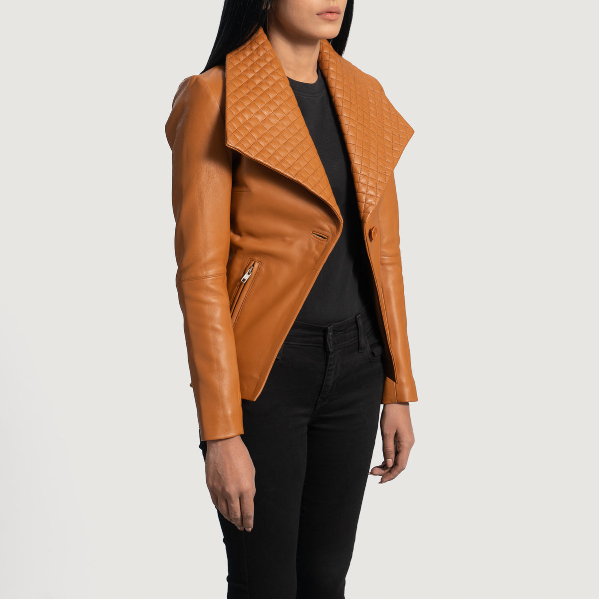 Ace Tan Brown Leather Blazer Plus Size