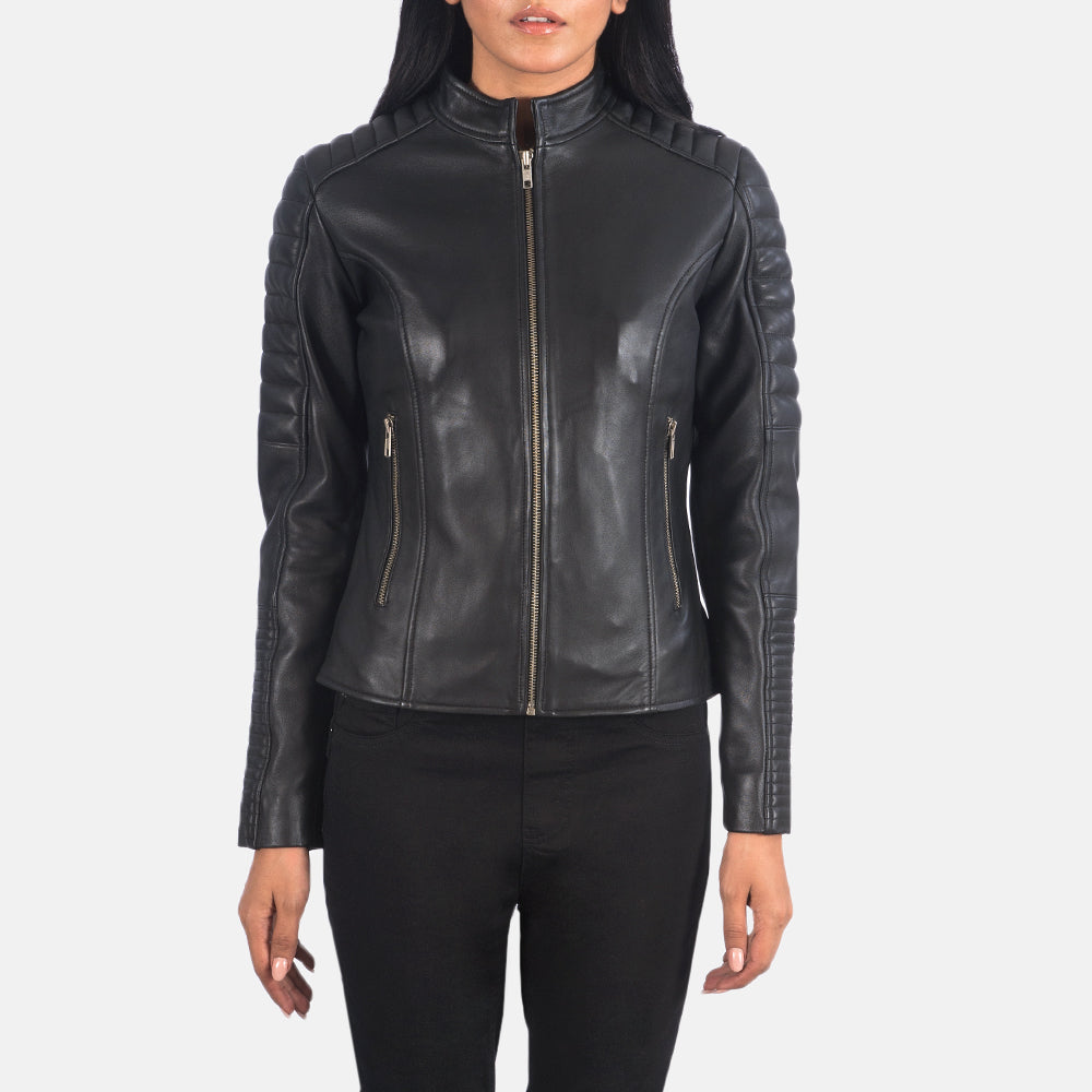 Adalyn Quilted Black Leather Biker Jacket For Womens
