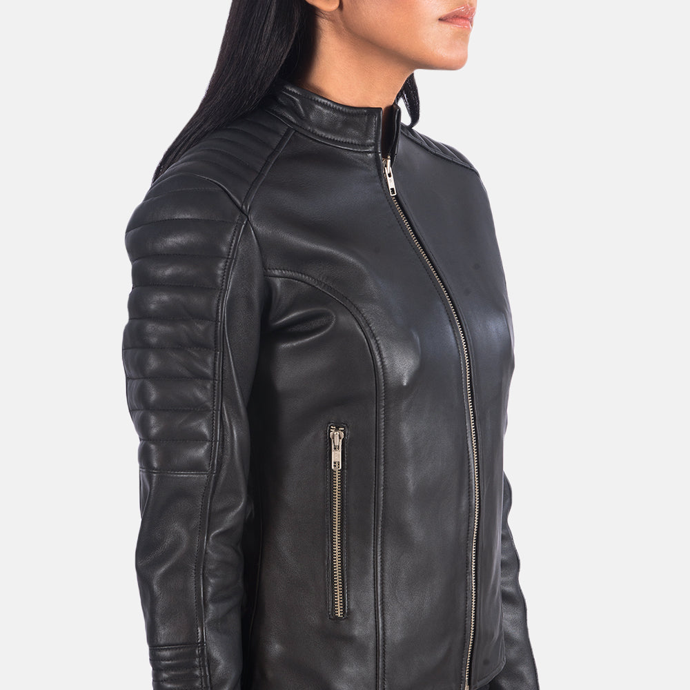 Adalyn Quilted Black Leather Biker Jacket For Womens