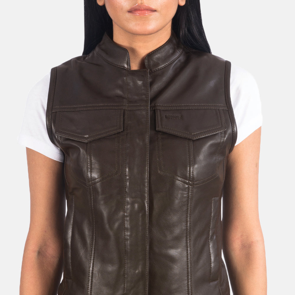 Ace Vanda Black Leather Biker Vest Plus Size