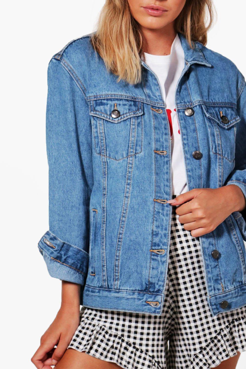 Stylish women's blue denim jacket from Ace Cart, featuring a classic design with button detailing and a casual, comfortable fit.