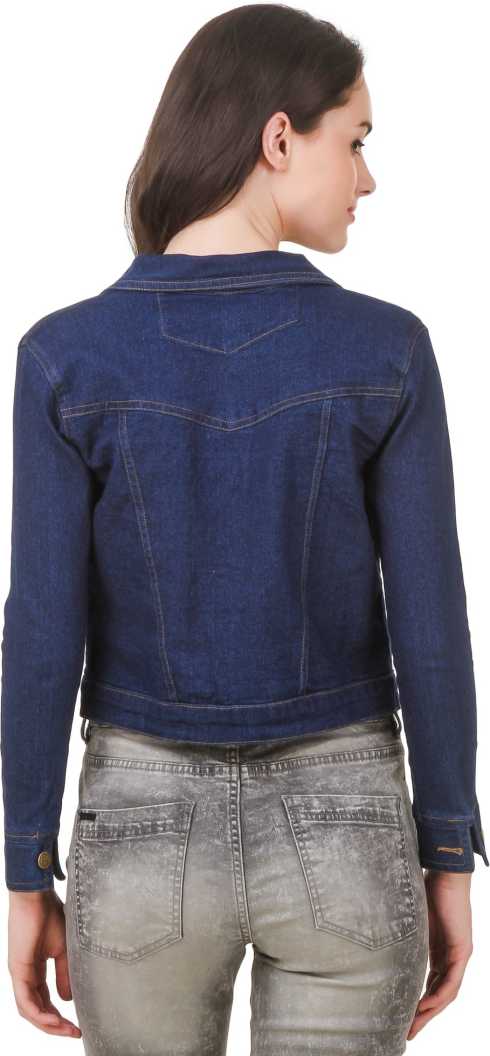 Women's Dark Blue Solid Denim Jacket from Ace Cart