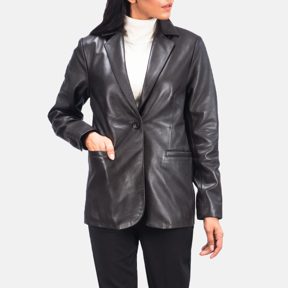 Ace Norma Brown Leather Blazer For Women