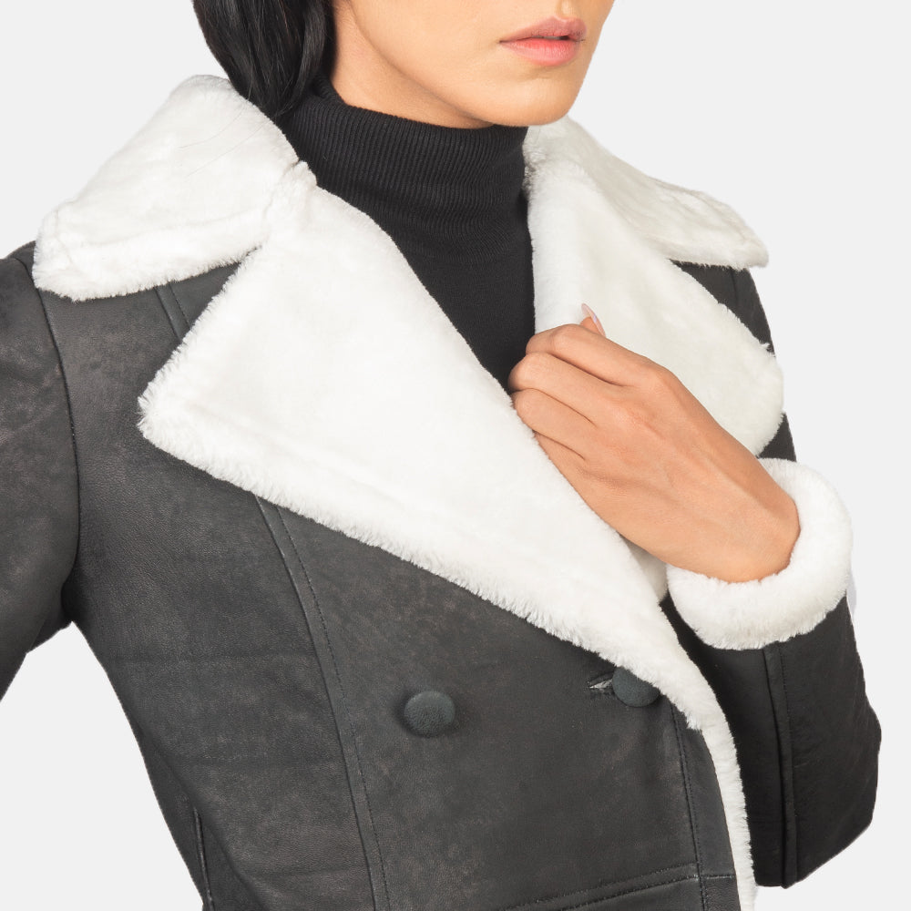 Amie Black Double Breasted Shearling Coat