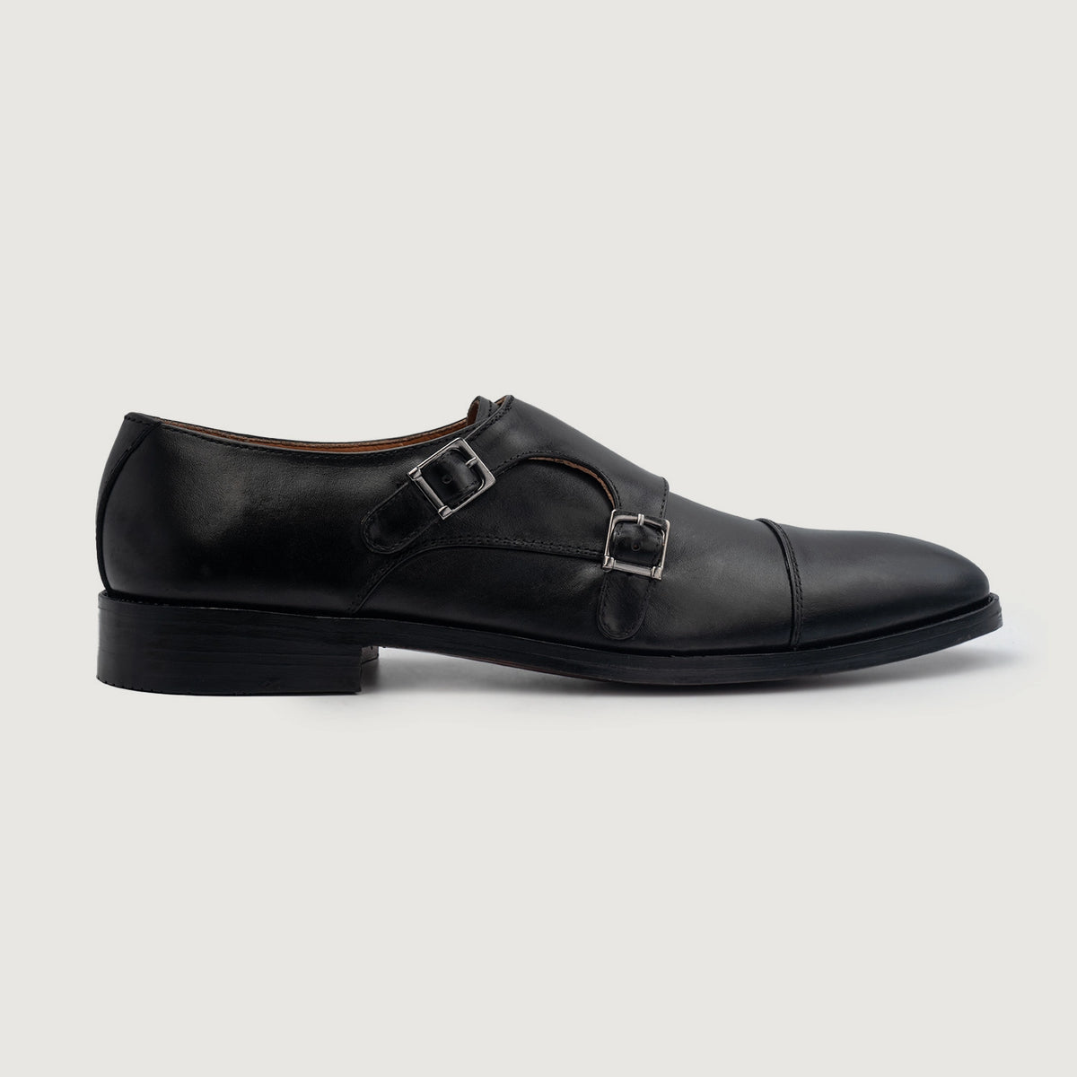 Boston Double Monk Strap Black Leather Shoes