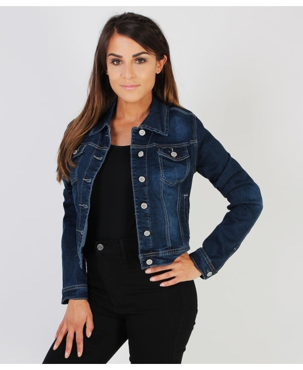 Women's Cropped Dark Blue Denim Jacket