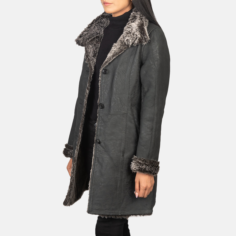Erica Shearling Black Leather Coat