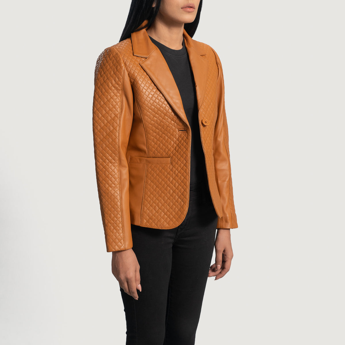 Ace Quilted Brown Leather Blazer Plus Size