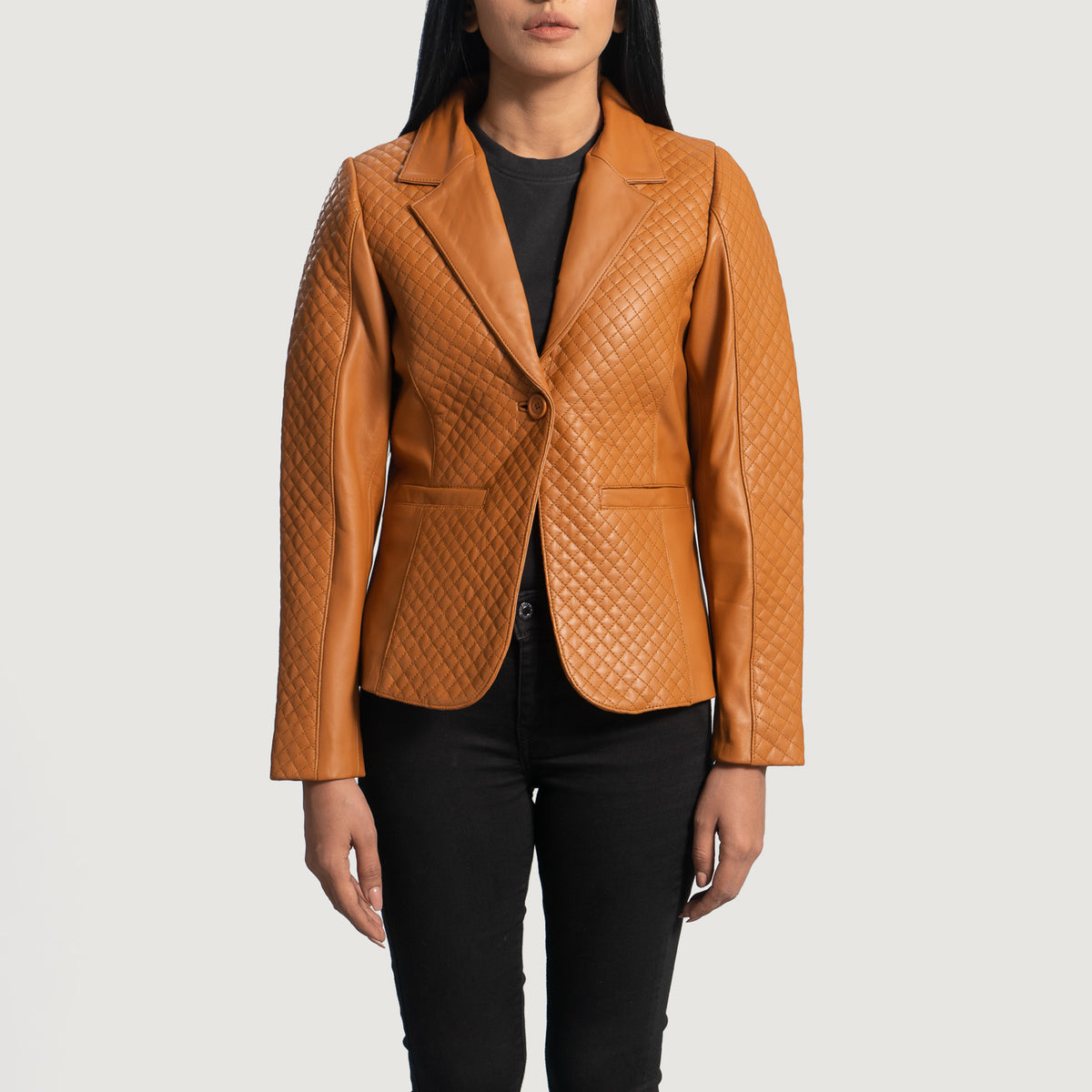 Ace Quilted Brown Leather Blazer Plus Size
