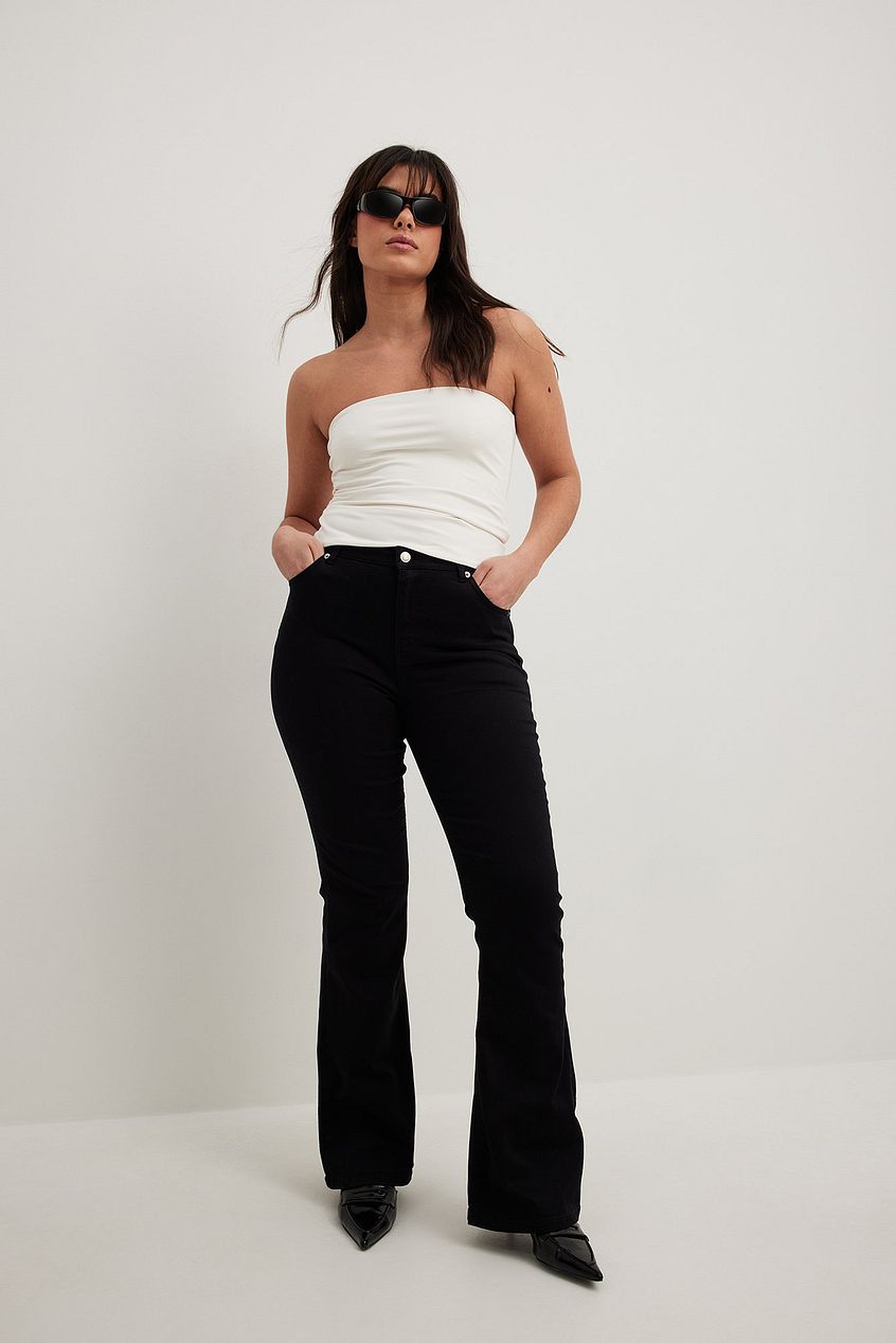 Flared High Waist Stretch Jeans - Stylish black denim jeans with a high-waisted, flared leg design from the Ace Cart brand.
