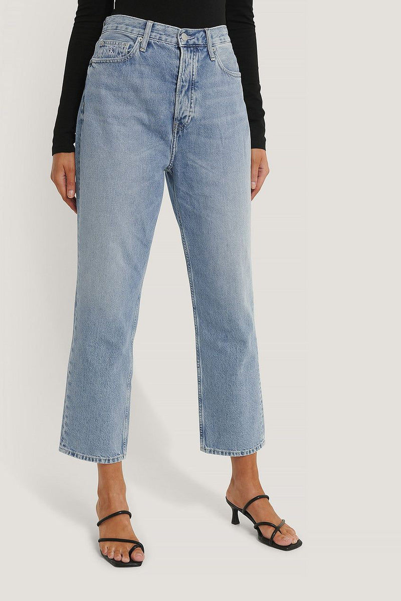 Stylish high-waist denim jeans from Ace Cart, featuring a classic straight-leg silhouette in a light blue wash.