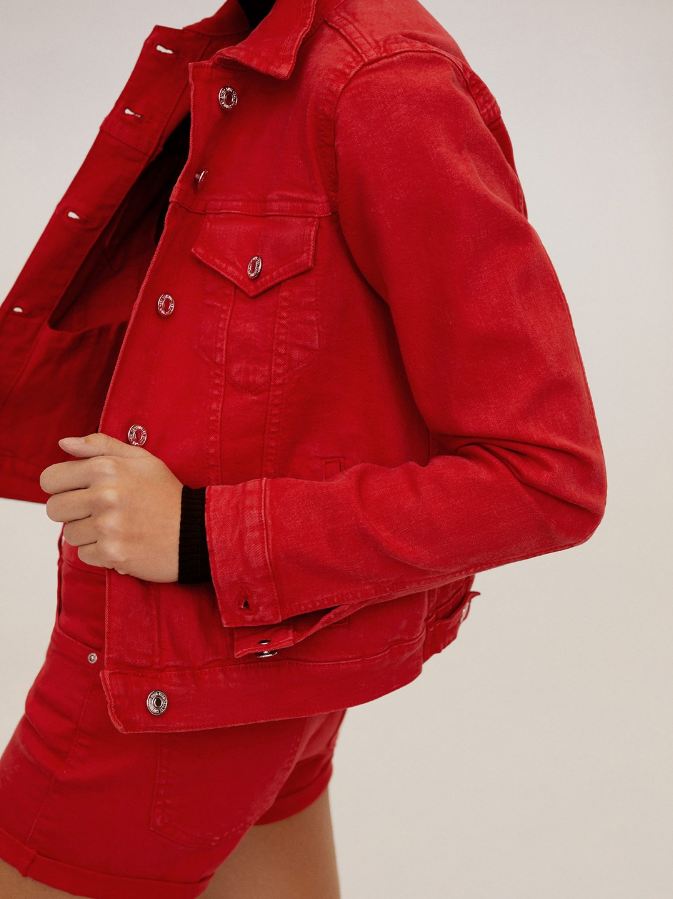 Vibrant Red Denim Jacket - Women's Stylish Outerwear