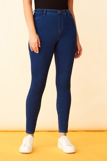 Ace Indigo Comfort Jeggings: Stretchy, high-waisted denim jeggings with a stylish ripped knee design, perfect for a casual yet chic look.