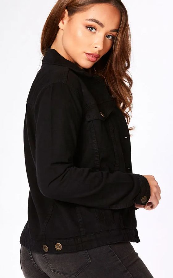 Black Solid Denim Jacket for Women