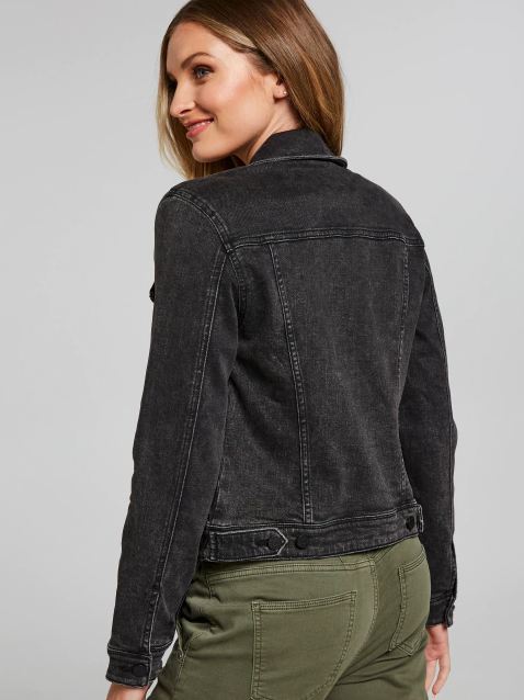 Stylish women's denim jacket with classic blue wash and relaxed fit, showcased in a product image.