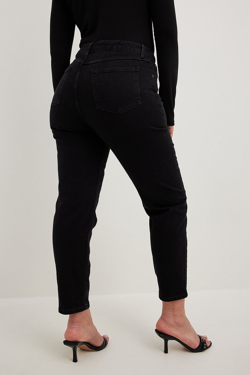 Black high-waist straight leg jeans, stylish women's denim fashion from Ace Cart.
