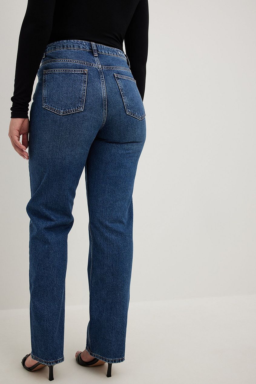 Straight High Waist Denim Jeans by Ace Cart - Classic blue denim, high-rise waist, relaxed fit legs for a flattering silhouette.