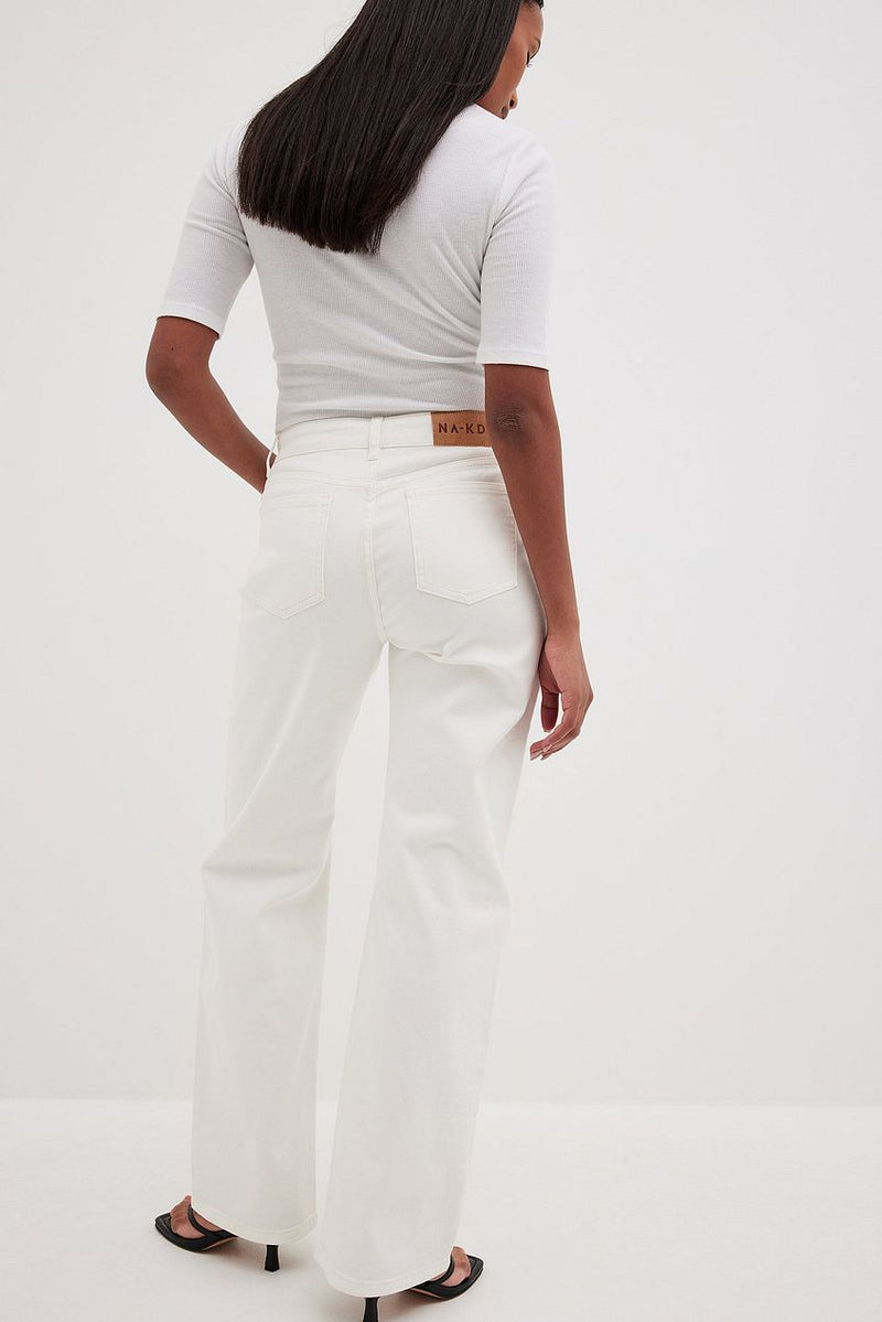 Mid Waist Denim - Sleek white top and stylish off-white high-waisted jeans from Ace Cart's premium denim collection.