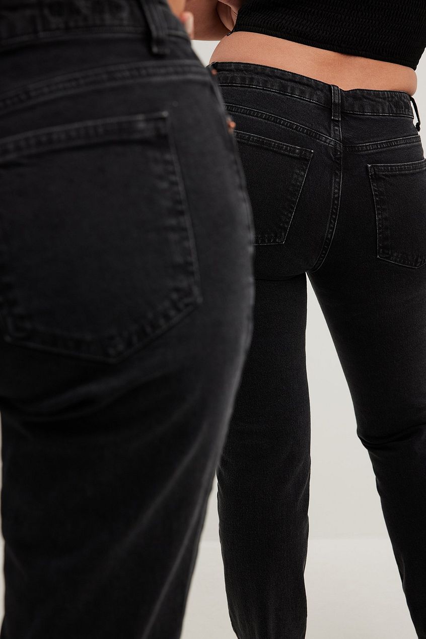 Slim Mid Waist Denim Jeans by Ace Cart - Relaxed fit, classic five-pocket design, versatile black color.