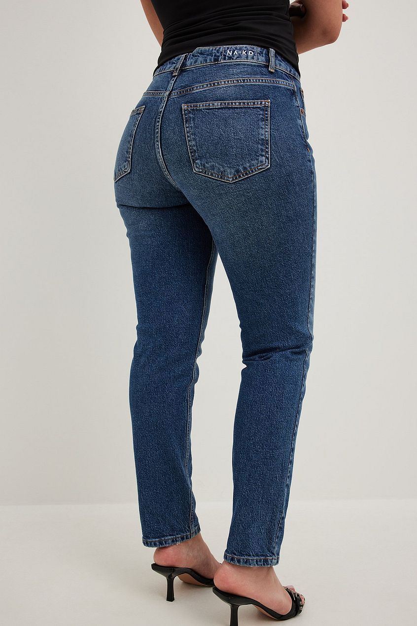 Slim Mid Waist Denim Jeans with Classic Five-Pocket Design
