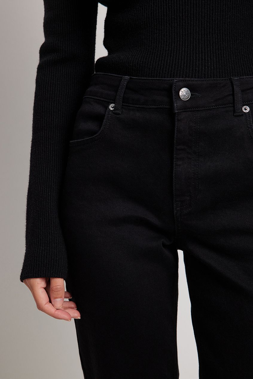 Mid Waist Straight Denim Jeans in Black - Classic and Versatile Denim from Ace Cart