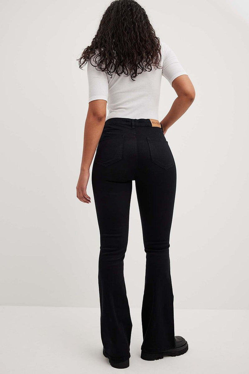 Flared High Waist Stretch Jeans in Black, Denim Jeans for Women, Relaxed Fit Denim Pants